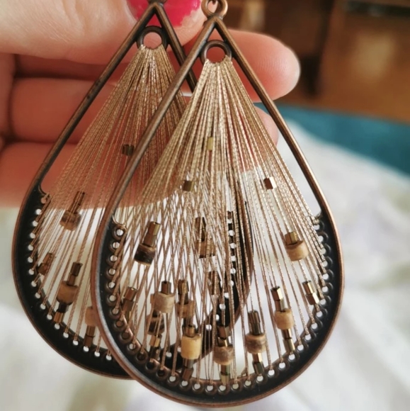 Woven Teardrop Fan Dangle Earrings - Picture 7 of 7